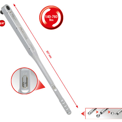 KS TOOLS 3/4"ALUTORQUEprecision-Drehmomentschlüssel, 140-760Nm, Rechtsanzug, Einzelvierkant  ( 516.5045 )