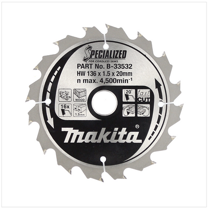 Makita Specialized Sägeblatt B-33532 mit 16 Zähnen CCC13616E 136 mm - Toolbrothers