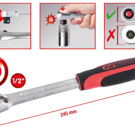 KS TOOLS 1/2" SlimPOWER Umschaltknarre,72 Zahn ( 920.1290 ) - Toolbrothers