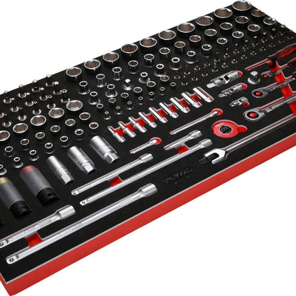 KS TOOLS Juego de llaves de vaso de 1/4' + 3/8' + 1/2' en inserto de gomaespuma, 156 pzs ( 813.0156 )