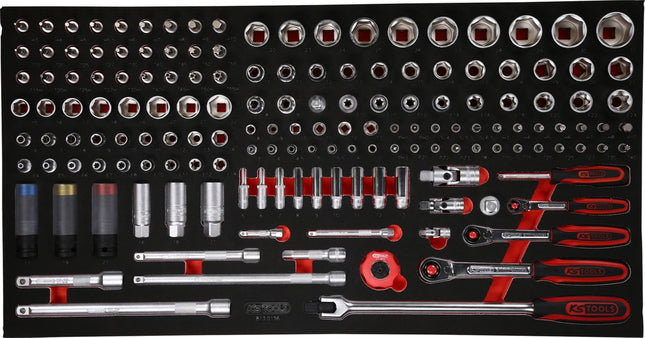 KS TOOLS Juego de llaves de vaso de 1/4' + 3/8' + 1/2' en inserto de gomaespuma, 156 pzs ( 813.0156 )