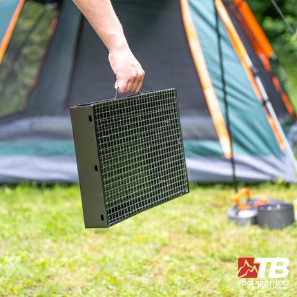 Toolbrothers Parrilla de carbón portátil para camping sin herramientas 43 x 29 x 23 cm negro cromado cubierto Ahumador BBQ Pit Grill