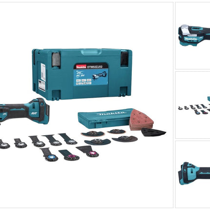 Makita DTM52ZJX2 Starlock Max sin escobillas 18V Herramienta multifunción sin cable + Makpac Set + Juego de accesorios, 43 pzs. - sin batería, sin cargador