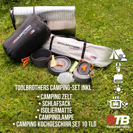 Toolbrothers zestaw kempingowy dla 2-4 osób namiot hydrauliczny z matą izolacyjną i sprzętem kempingowym 14 szt.