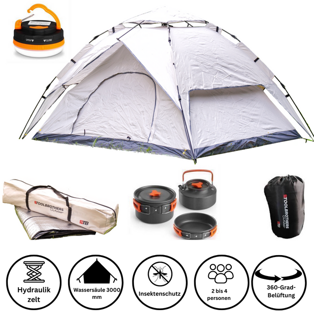Toolbrothers outdoor camping set tent for 2-4 people hydraulic tent with insulating mat & camping equipment 14 pcs