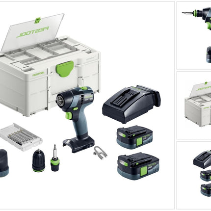 Trapano avvitatore a batteria Festool TXS 12 2,5-Set 12 V 30 Nm brushless ( 576874 ) + 2x batteria 2,5 Ah + caricabatterie + set di punte + systainer