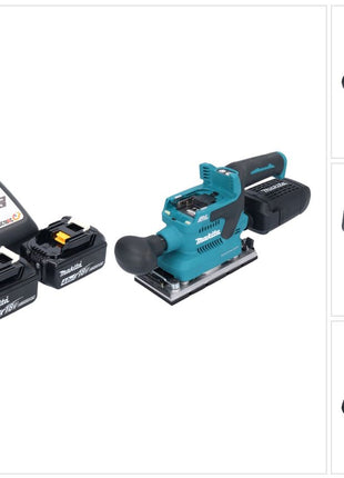 Makita DBO 382 RM cordless orbital sander 18 V 93 x 185 mm brushless + 2x rechargeable battery 4.0 Ah + charger