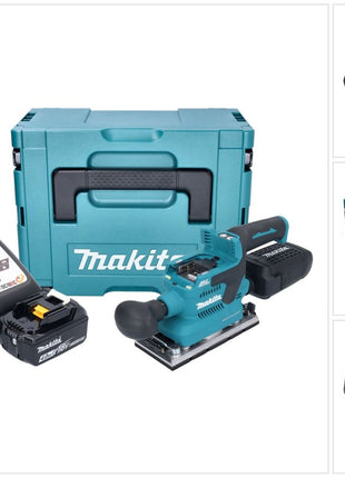 Makita DBO 382 RM1J Cordless orbital sander 18 V 93 x 185 mm brushless + 1x rechargeable battery 4.0 Ah + charger + Makpac