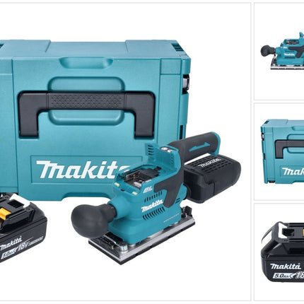 Makita DBO 382 T1J Cordless orbital sander 18 V 93 x 185 mm brushless + 1x rechargeable battery 5.0 Ah + Makpac - without charger