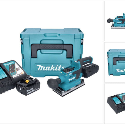 Lijadora orbital a batería Makita DBO 382 RT1J 18 V 93 x 185 mm sin escobillas + 1x batería 5,0 Ah + cargador + Makpac