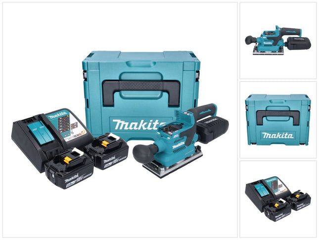 Makita DBO 382 RTJ levigatrice orbitale a batteria 18 V 93 x 185 mm brushless + 2x batteria ricaricabile 5,0 Ah + caricabatterie + Makpac