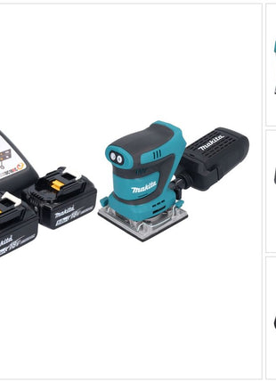 Makita DBO 484 RT Akku Schwingschleifer 18 V 112 x 102 mm + 2x Akku 5,0 Ah + Ladegerät