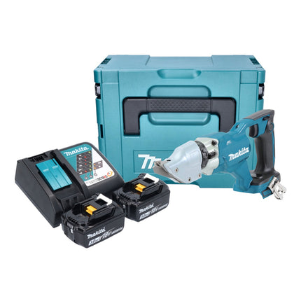Cizalla para chapa sin cable Makita DJS 200 RFJ 18 V 2,0 mm sin escobillas + 2x batería recargable 3,0 Ah + cargador + Makpac