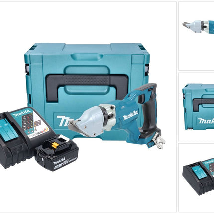 Makita DJS 200 RT1J tijeras de chapa sin cable 18 V 2,0 mm sin escobillas + 1x batería recargable 5,0 Ah + cargador + Makpac