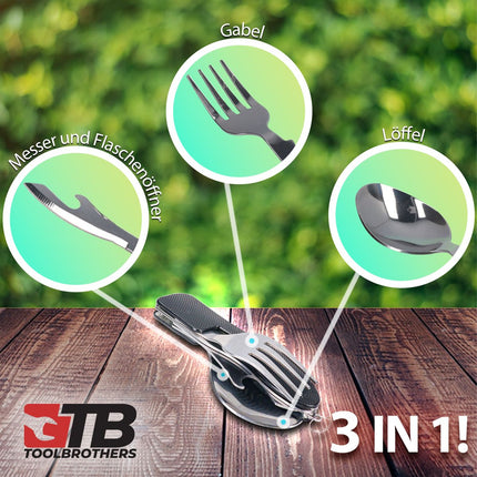 Toolbrothers Fan Boîte à déjeuner en étui rigide avec Sac de transport étanche avec 2 étages et couvercle en acier inoxydable 1340 ml + Gourde en acier inoxydable 600 ml + Couverts multifonctions 4 en 1