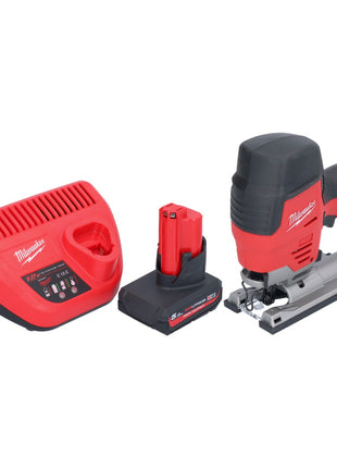 Sierra de calar a batería Milwaukee M12 JS-501 12 V + 1x batería 5,0 Ah + cargador