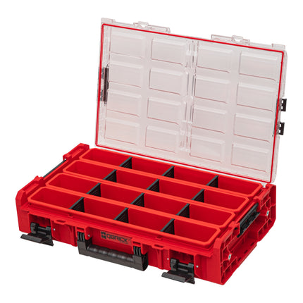 Qbrick System ONE Organiser XL 2.0 Long Bin RED ULTRA HD Custom stackable 582 x 387 x 131 mm 13.5 l IP66 with 4 inlays and 12 dividers