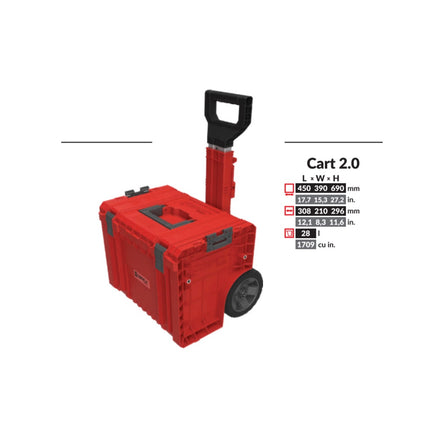 Qbrick System PRO Cart 2.0 ROJO ULTRA HD apilable 490 x 415 x 660 mm 42 l IP54 doble mango telescópico extraíble