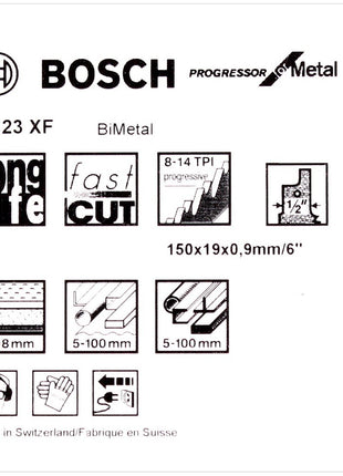 Bosch 5 Säbelsägeblätter 150 mm Progressor for Metal S 123 XF / S123XF ( 2608654402 ) - Toolbrothers