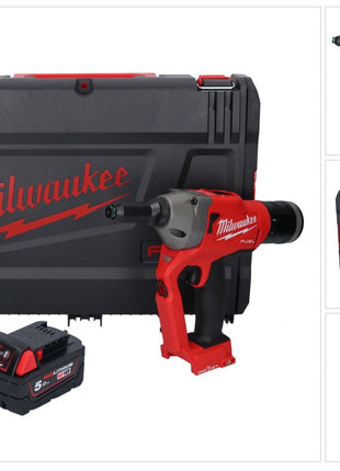 Rivettatrice cieca a batteria Milwaukee M18 ONEFPRT-501X 18 V 20 kN brushless + 1x batteria 5,0 Ah + scatola HD - senza caricabatterie