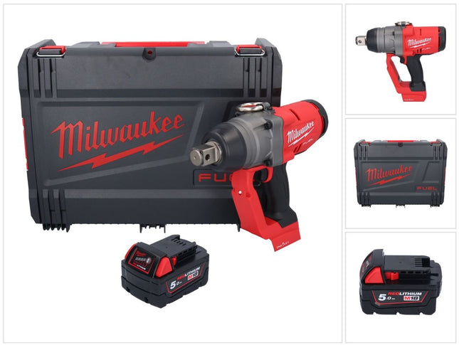 Milwaukee M18 ONEFHIWF1-501X Llave de impacto inalámbrica 18 V 2033 Nm 1″ sin escobillas + 1x batería 5,0 Ah + caja HD - sin cargador