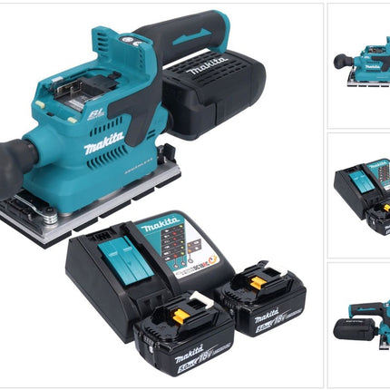 Makita DBO 381 RTU Akku Schwingschleifer 18 V 93 x 185 mm Brushless + 2x Akku 5,0 Ah + Ladegerät