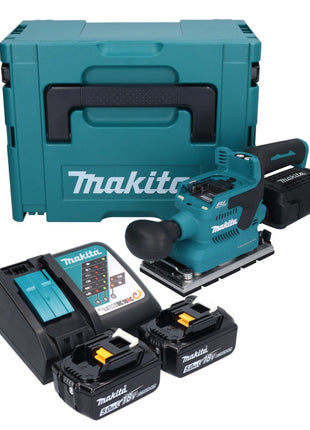 Makita DBO 381 RTJU 18 V 93 x 185 mm Vibrofinitrice a batteria senza spazzole + 2 batterie da 5,0 Ah + caricabatterie + Makpac