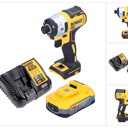 Llave de impacto a batería DeWalt DCF 887 H1 18 V 205 Nm 1/4" sin escobillas + 1x batería power stack 5,0 Ah + cargador