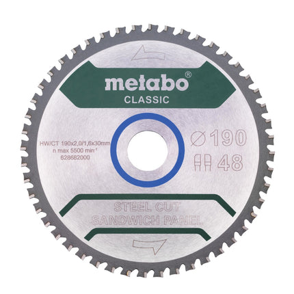 Metabo Steel Cut / Sandwich Panel - Hoja de sierra circular clásica 190 x 30 mm Z48 (628682000) FZ/FA 4°