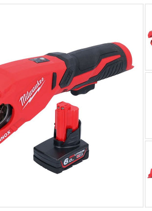 Milwaukee M12 PCSS-601 Coupe-tubes inox sans fil 12 V 12 - 28 mm + 1x batterie 6,0 Ah - sans chargeur