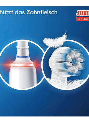 Spazzolino elettrico Oral-B Junior Minnie Mouse per bambini dai 6 anni in su Controllo della pressione a 360° 2 modalità di spazzolamento incluse, timer, bianco + 2 spazzolini di ricambio