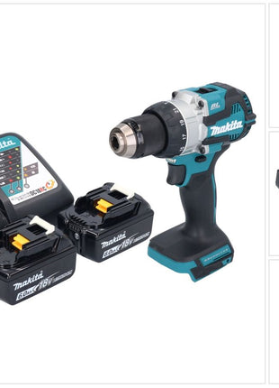Makita DHP 489 RG Perceuse-visseuse à percussion sans fil 18 V 73 Nm Brushless + 2x batterie 6,0 Ah + chargeur