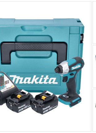 Makita DTD 157 RFJ cordless impact wrench 18 V 140 Nm 1/4" brushless + 2x rechargeable battery 3.0 Ah + charger + Makpac