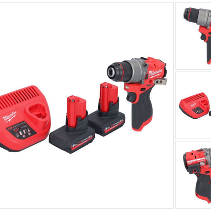 Taladro percutor inalámbrico Milwaukee M12 FPD2-502 12 V 45 Nm sin escobillas + 2x baterías 5,0 Ah + cargador