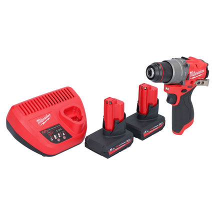 Taladro percutor inalámbrico Milwaukee M12 FPD2-502 12 V 45 Nm sin escobillas + 2x baterías 5,0 Ah + cargador