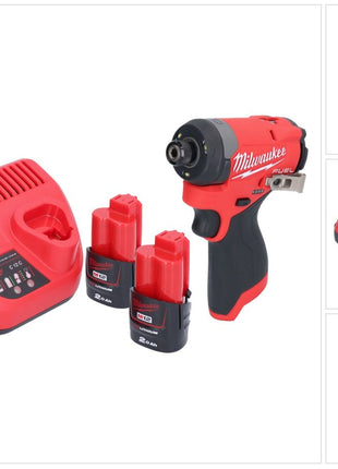 Llave de impacto a batería Milwaukee M12 FID2-202 12 V 170 Nm 1/4" sin escobillas + 2x baterías 2,0 Ah + cargador