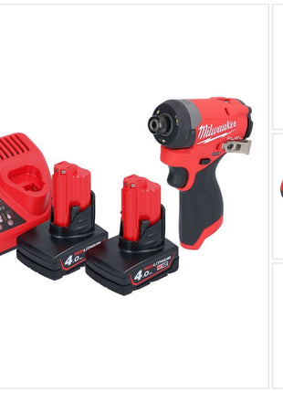 Llave de impacto a batería Milwaukee M12 FID2-402 12 V 170 Nm 1/4" sin escobillas + 2x batería 4,0 Ah + cargador