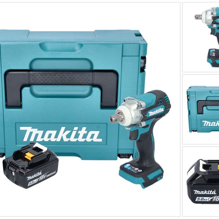 Makita DTW 301 T1J Llave de impacto a batería 18 V 330 Nm 1/2" sin escobillas + 1x batería 5,0 Ah + Makpac - sin cargador
