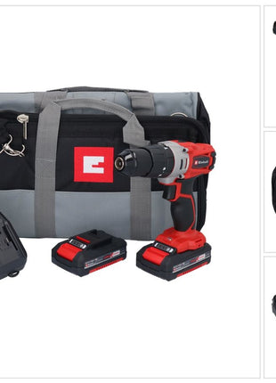 Einhell TE-CD 18/2 Li-Kit Perceuse-visseuse à percussion sans fil 18 V 44 Nm + 2x batterie 1,5 Ah + chargeur + étui
