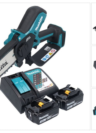Makita DUC 150 RF2 Tronconneuse d'elagage sans fil 18 V 15 cm Brushless + 2x batterie 3,0 Ah + kit chargeur