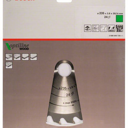 Lama circolare BOSCH Optiline Wood Ø esterno 235 mm Numero di denti 24 WZ ( 4000909022 )