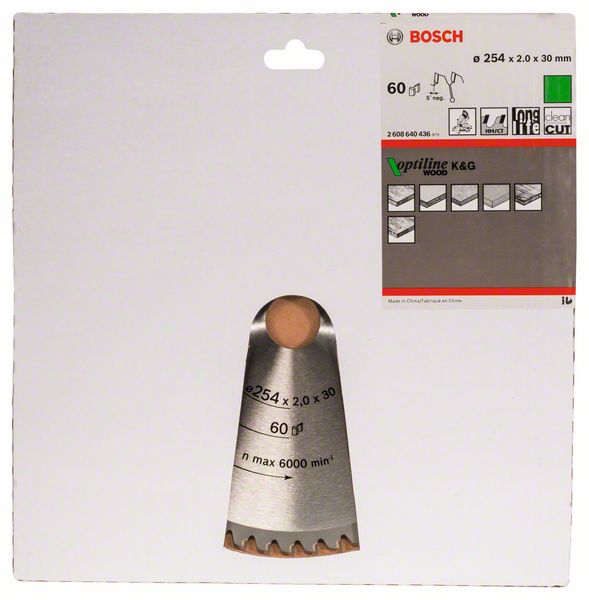 BOSCH circular saw blade Optiline Wood Outer Ø 254 mm Number of teeth 60 WZ/N ( 8000342023 )