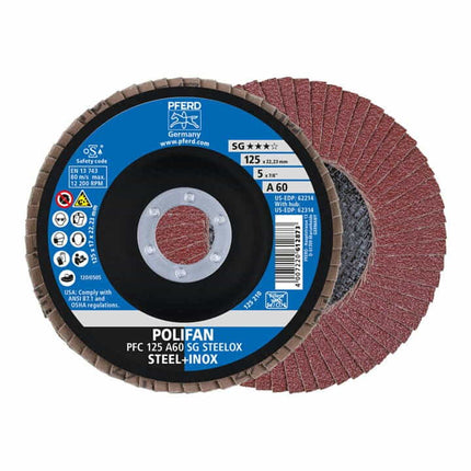 PFERD flap disc POLIFAN A SG STEELOX Ø 125 mm grain size 60 conical ( 4000841564 )