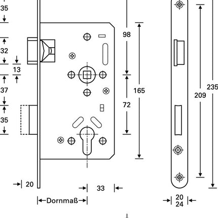 SSF Panic mortise lock Series 20 APE Panic function E rounded ( 3000252880 )