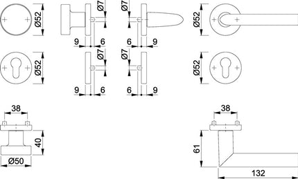 HOPPE Escutcheon set Stockholm 58/42KV/42KVS/1140 Aluminium F1 ( 3000252246 )