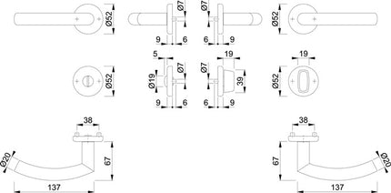 HOPPE Juego de escudos Narvik E1430ZP/17KV/17KVS Acero inoxidable F69 ( 3000252277 )