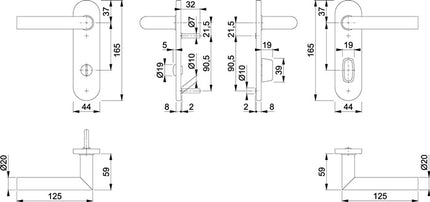 HOPPE Garniture d'entrée courte Amsterdam E1400Z/353K acier inoxydable F69 ( 3000203006 )