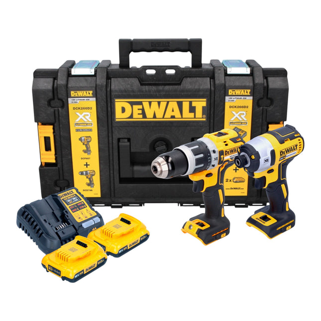 DeWalt DCK 266 D2T Akku Kombo Kit 18 V + DCF 887 Schlagschrauber + DCD 796 Schlagbohrschrauber + 2x Akku 2,0 Ah + Ladegerät
