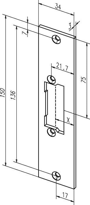 ASSA ABLOY flat striking plate 21C stainless steel matt edged ( 3324034003 )