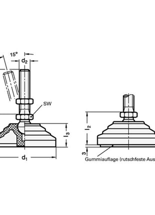 GANTER plastic articulated foot GN 344 d1 60 mm, d2 M 10 mm l1 98 mm ( 4601002585 )